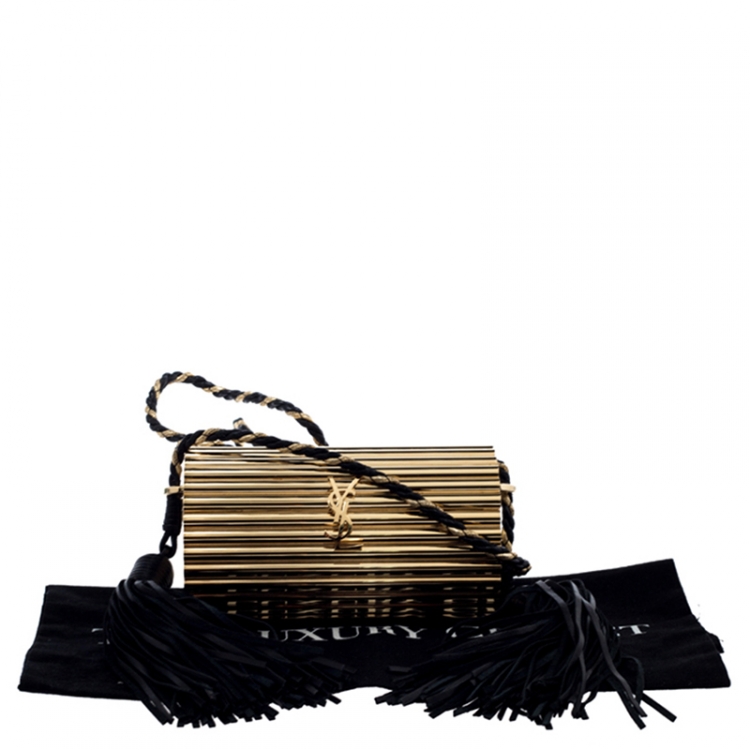 Pre Owned Saint Laurent Paris Gold/Black Plexiglass Opium Tassel Minaudiere Bag
