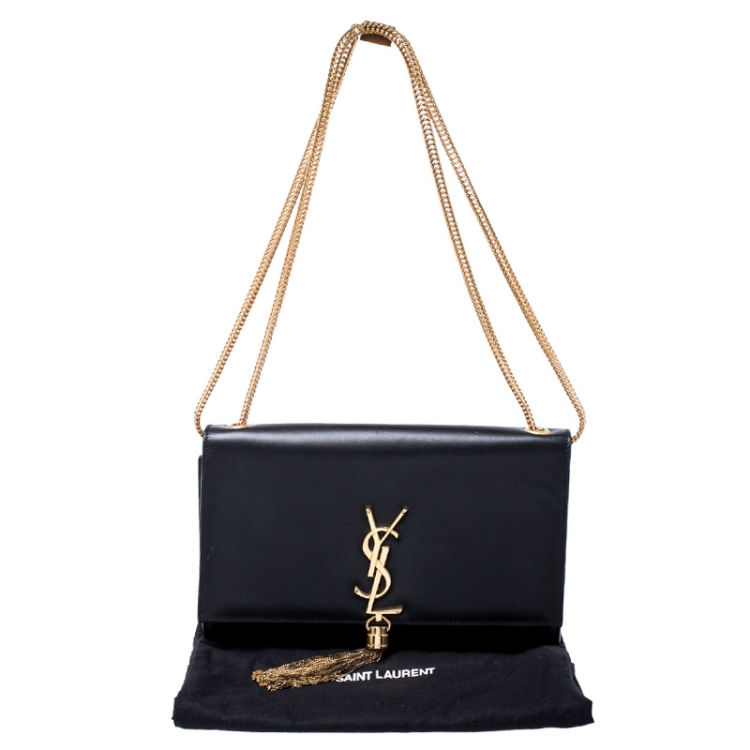Pre Owned Saint Laurent Black Leather Kate Tassel Shoulder Bag