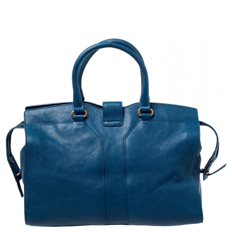 Pre Owned Saint Laurent Paris Blue Leather Medium Cabas Chyc Tote