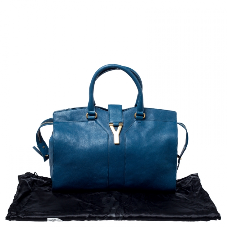 Pre Owned Saint Laurent Paris Blue Leather Medium Cabas Chyc Tote