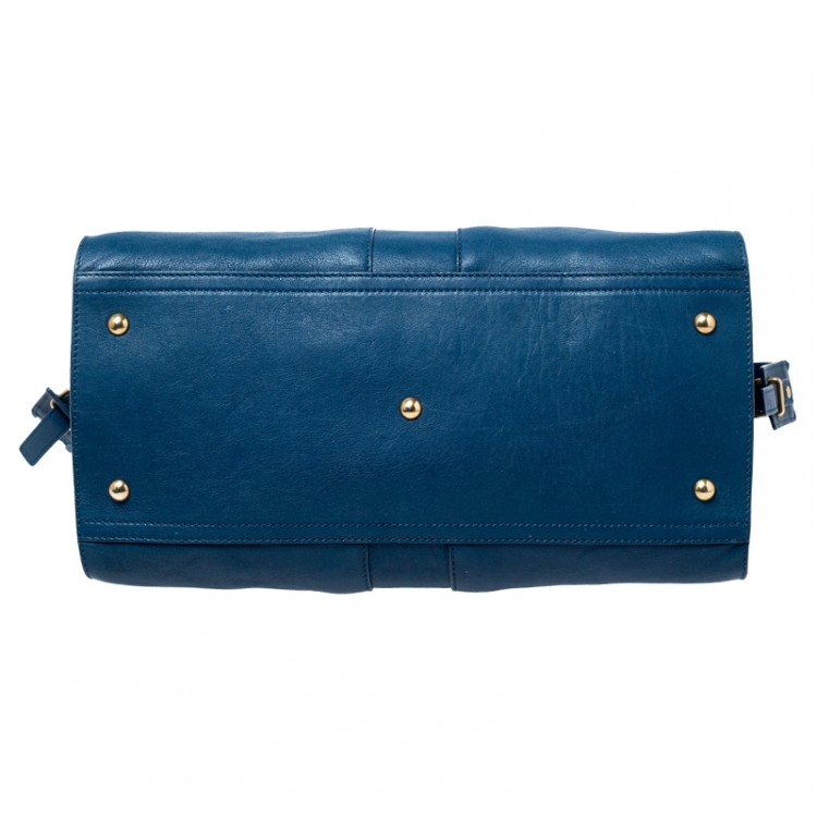 Pre Owned Saint Laurent Paris Blue Leather Medium Cabas Chyc Tote