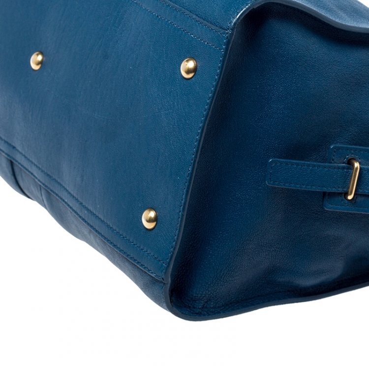 Pre Owned Saint Laurent Paris Blue Leather Medium Cabas Chyc Tote