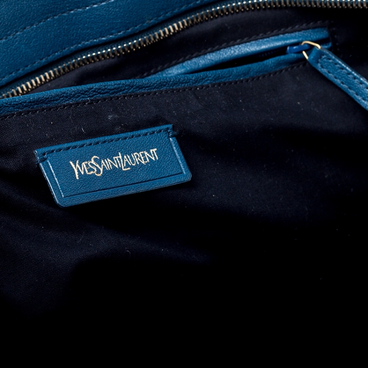 Pre Owned Saint Laurent Paris Blue Leather Medium Cabas Chyc Tote