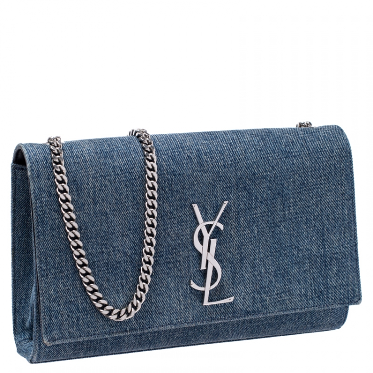Pre Owned Saint Laurent Blue Jean Denim Medium Kate Monogram Shoulder Bag