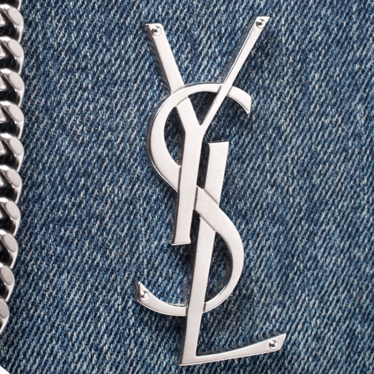 Pre Owned Saint Laurent Blue Jean Denim Medium Kate Monogram Shoulder Bag