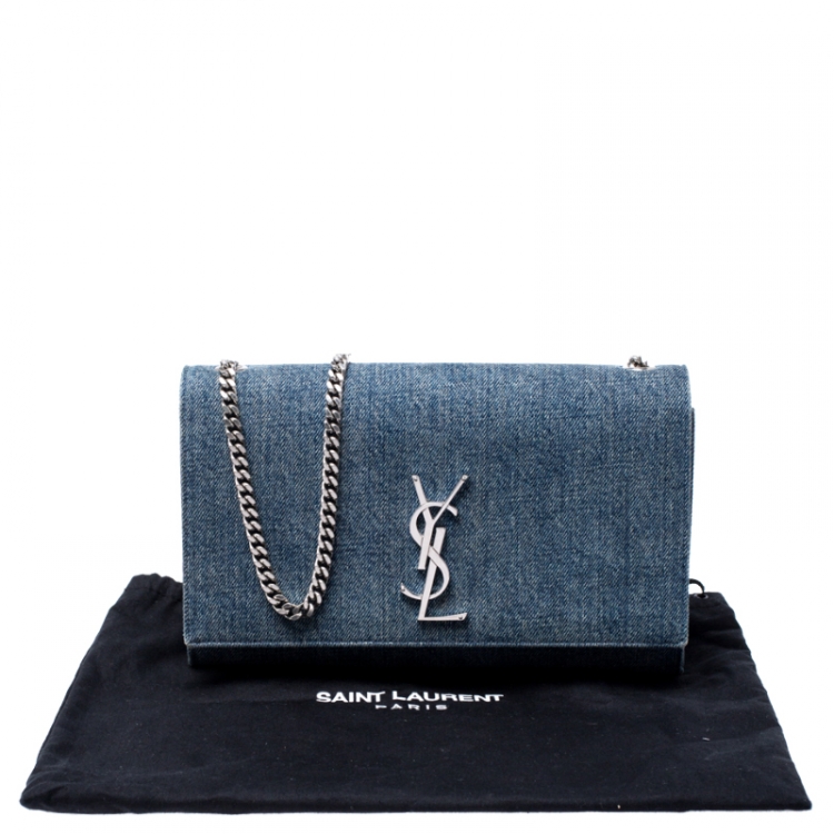 Pre Owned Saint Laurent Blue Jean Denim Medium Kate Monogram Shoulder Bag