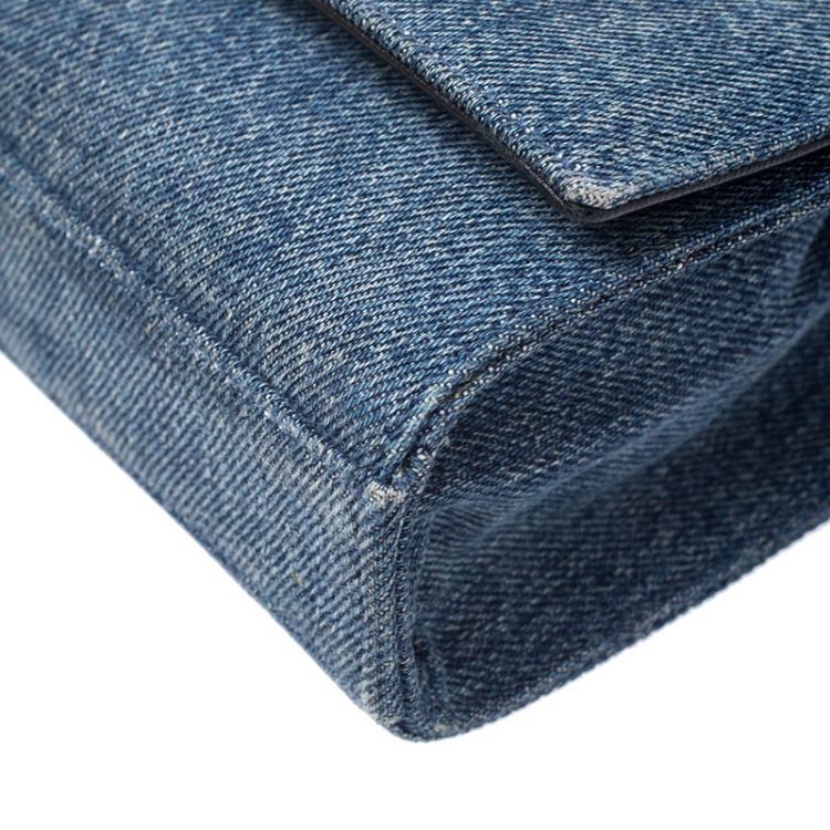 Pre Owned Saint Laurent Blue Jean Denim Medium Kate Monogram Shoulder Bag