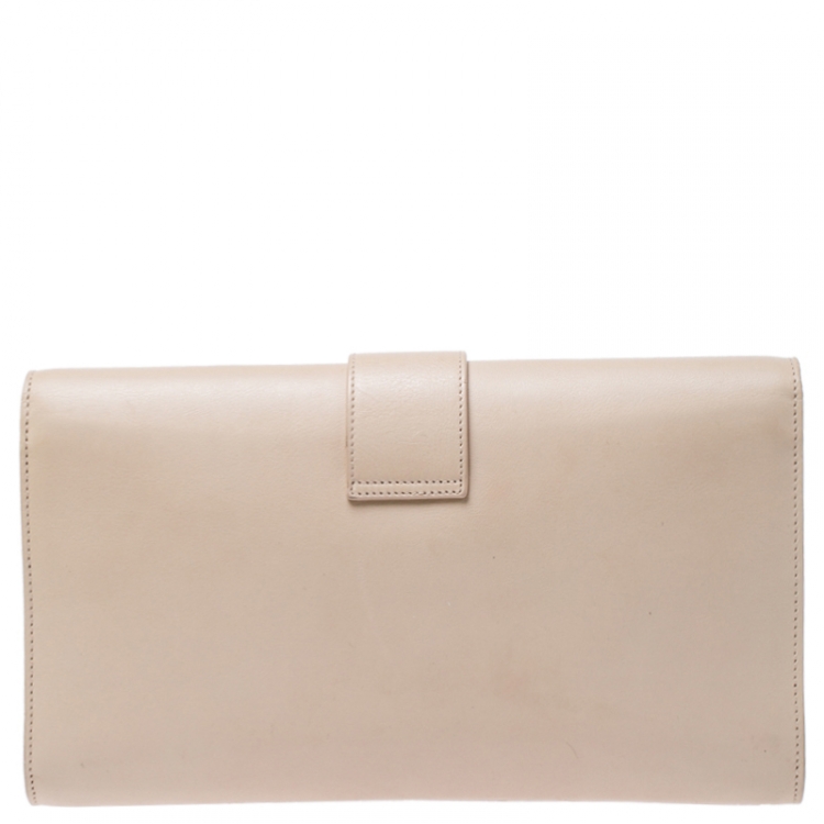 Pre Owned Saint Laurent Beige Leather Large Chyc Clutch