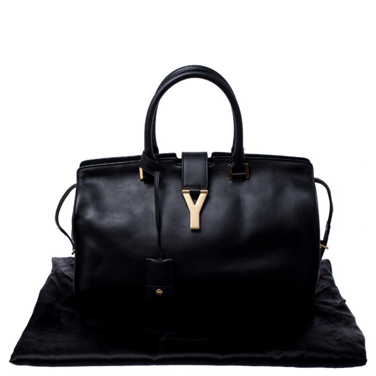 Pre Owned Saint Laurent Black Leather Medium Cabas Chyc Tote