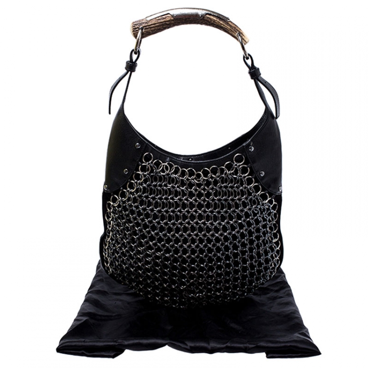 Pre Owned Saint Laurent Black Suede and Leather Rings Mombasa Hobo