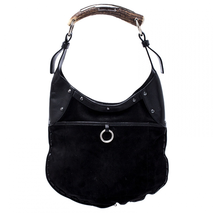 Pre Owned Saint Laurent Black Suede and Leather Rings Mombasa Hobo