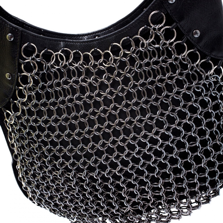 Pre Owned Saint Laurent Black Suede and Leather Rings Mombasa Hobo