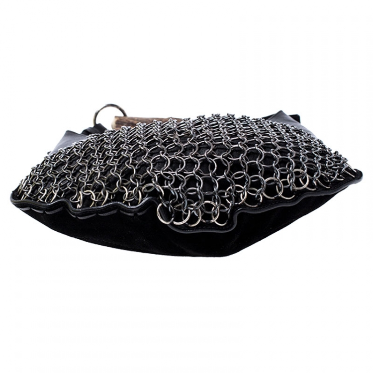 Pre Owned Saint Laurent Black Suede and Leather Rings Mombasa Hobo