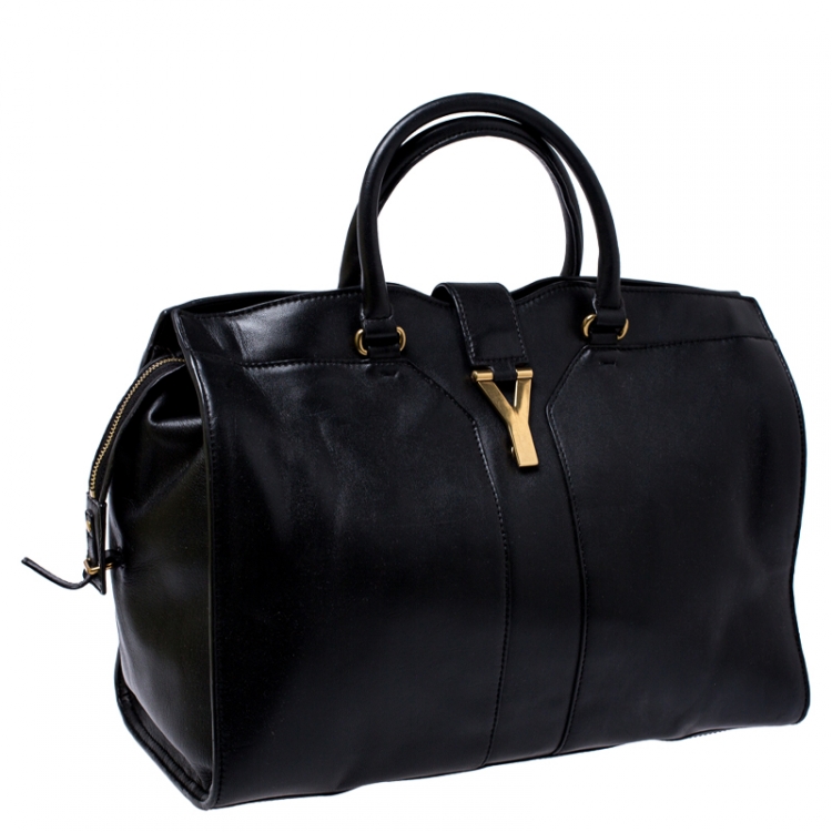 Pre Owned Saint Laurent Black Leather Large Cabas Chyc Satchel