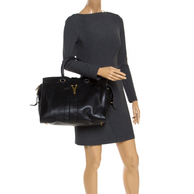 Pre Owned Saint Laurent Black Leather Large Cabas Chyc Satchel