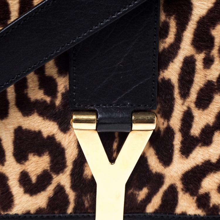 Pre Owned Saint Laurent Beige/Black Calfhair and Leather Ligne Y Charm Crossbody Bag