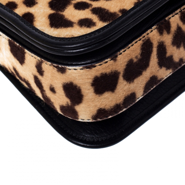 Pre Owned Saint Laurent Beige/Black Calfhair and Leather Ligne Y Charm Crossbody Bag