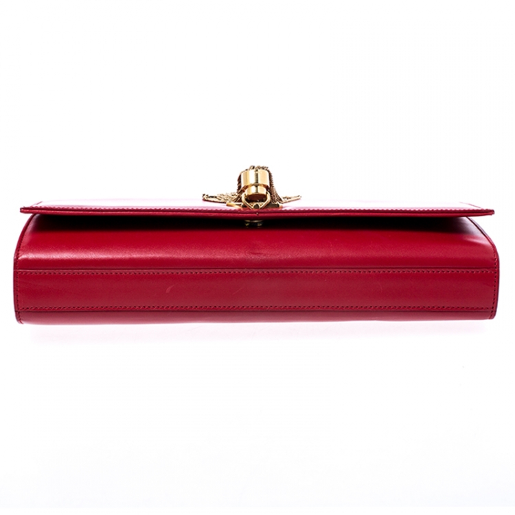 Pre Owned Saint Laurent Paris Red Leather Cassandre Tassel Clutch