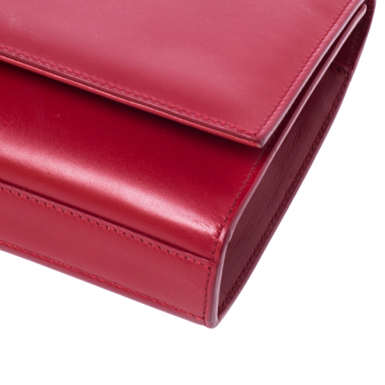 Pre Owned Saint Laurent Paris Red Leather Cassandre Tassel Clutch