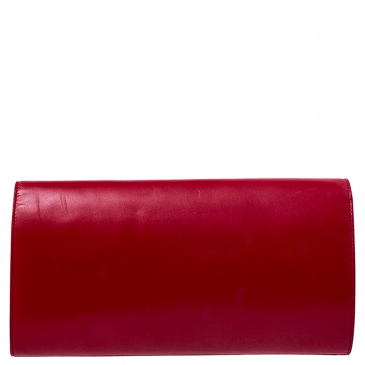 Pre Owned Saint Laurent Paris Red Leather Cassandre Tassel Clutch