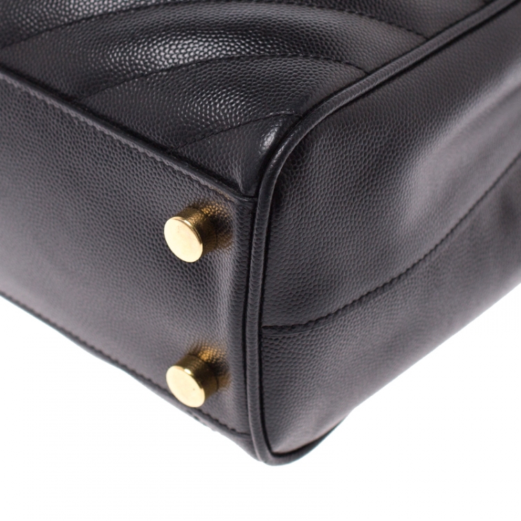 Pre Owned Saint Laurent Black Matelasse Leather Cassandre Shopper Tote