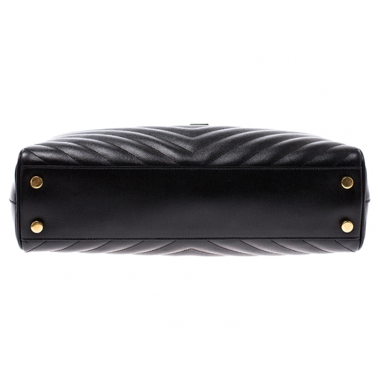 Pre Owned Saint Laurent Black Matelasse Leather Cassandre Shopper Tote