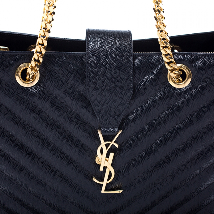 Pre Owned Saint Laurent Black Matelasse Leather Cassandre Shopper Tote