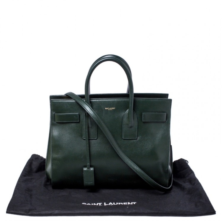 Pre Owned Saint Laurent Green Leather Small Classic Sac De Jour Tote