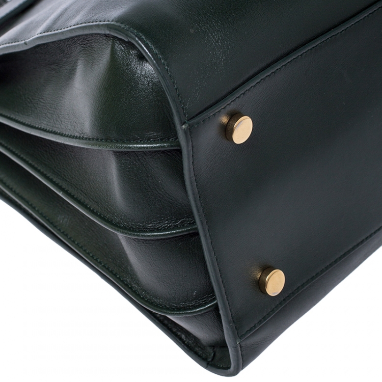 Pre Owned Saint Laurent Green Leather Small Classic Sac De Jour Tote