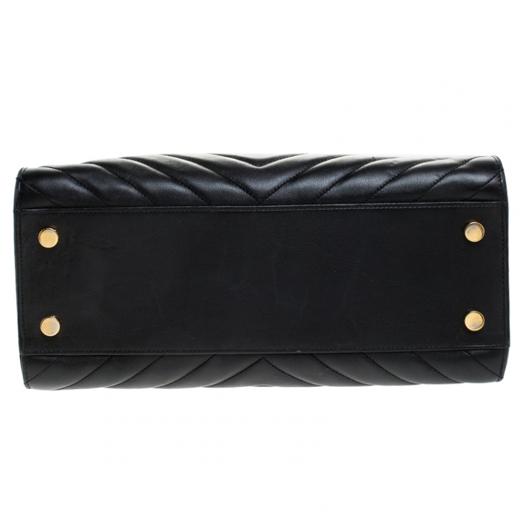 Pre Owned Saint Laurent Black Matelasse Leather Small Monogram Cabas Tote