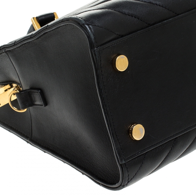 Pre Owned Saint Laurent Black Matelasse Leather Small Monogram Cabas Tote
