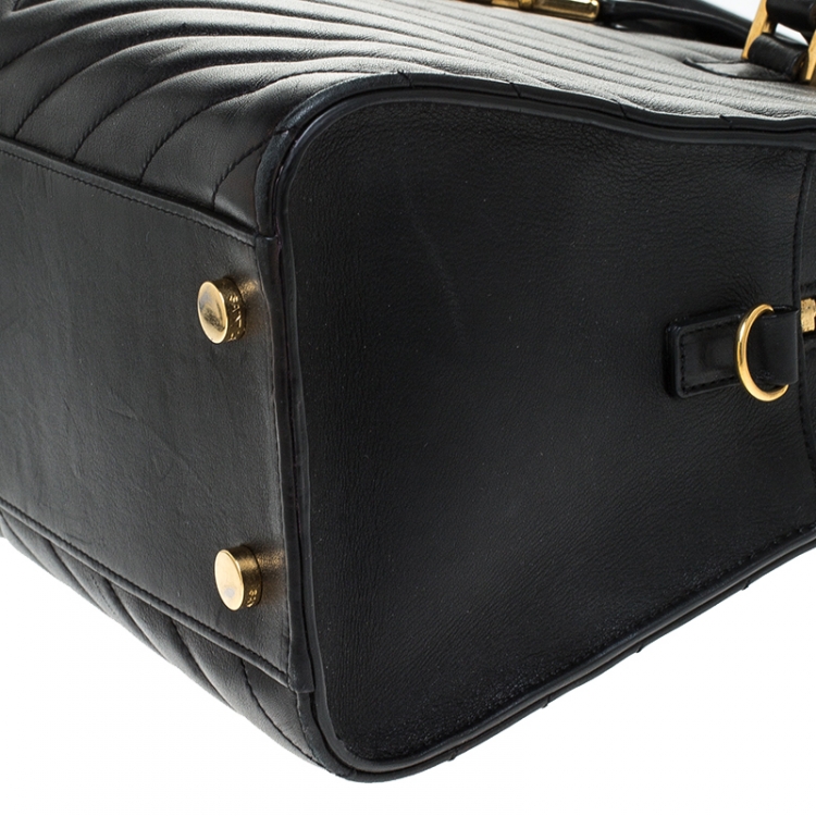 Pre Owned Saint Laurent Black Matelasse Leather Small Monogram Cabas Tote