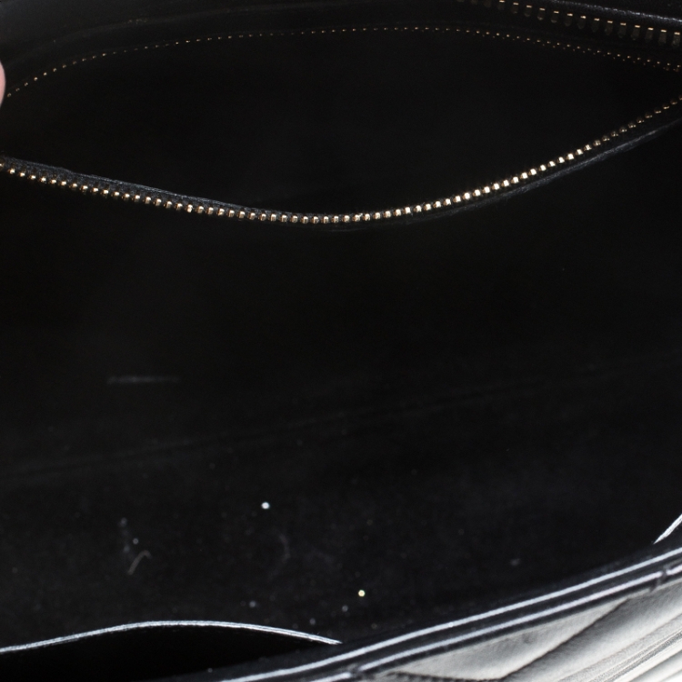 Pre Owned Saint Laurent Black Matelasse Leather Small Monogram Cabas Tote