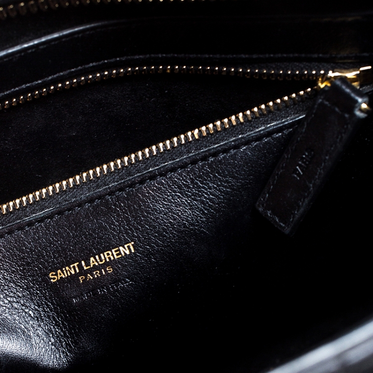 Pre Owned Saint Laurent Black Matelasse Leather Small Monogram Cabas Tote