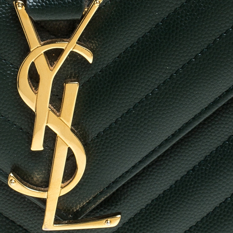 Pre Owned Saint Laurent Green Matelasse Leather Large Cassandre Flap Bag