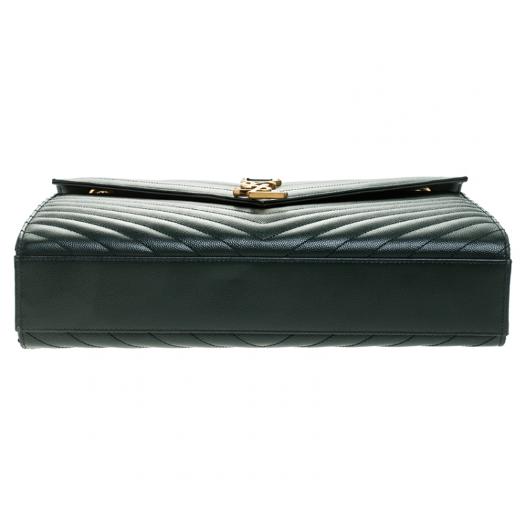 Pre Owned Saint Laurent Green Matelasse Leather Large Cassandre Flap Bag