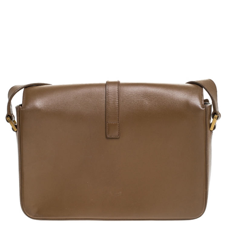 Pre Owned Saint Laurent Khaki Leather Monogram Université Flap Shoulder Bag