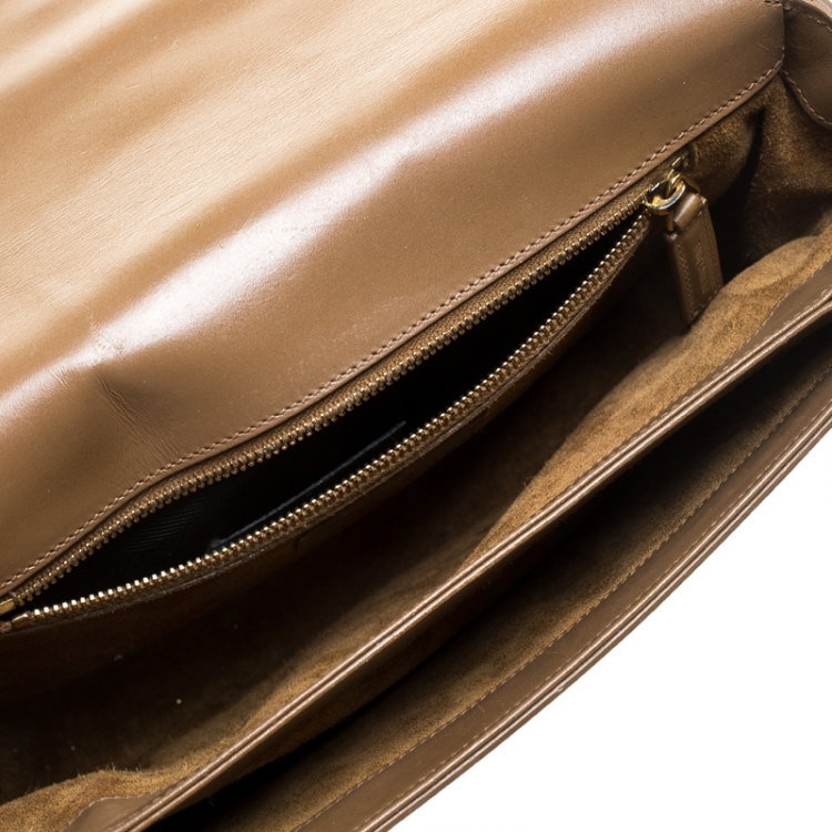Pre Owned Saint Laurent Khaki Leather Monogram Université Flap Shoulder Bag