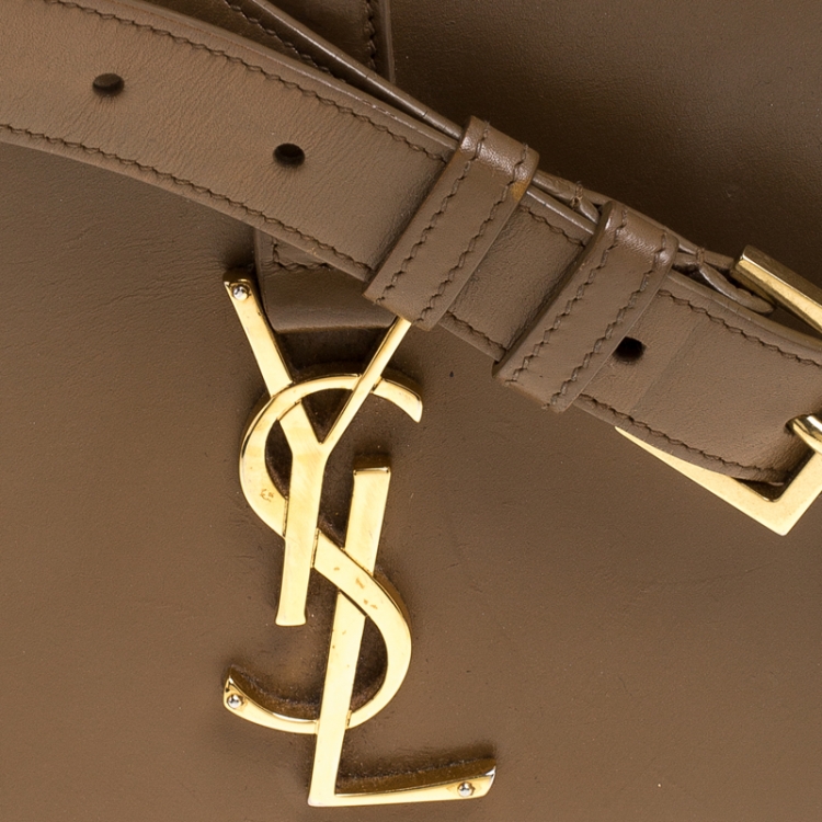 Pre Owned Saint Laurent Khaki Leather Monogram Université Flap Shoulder Bag