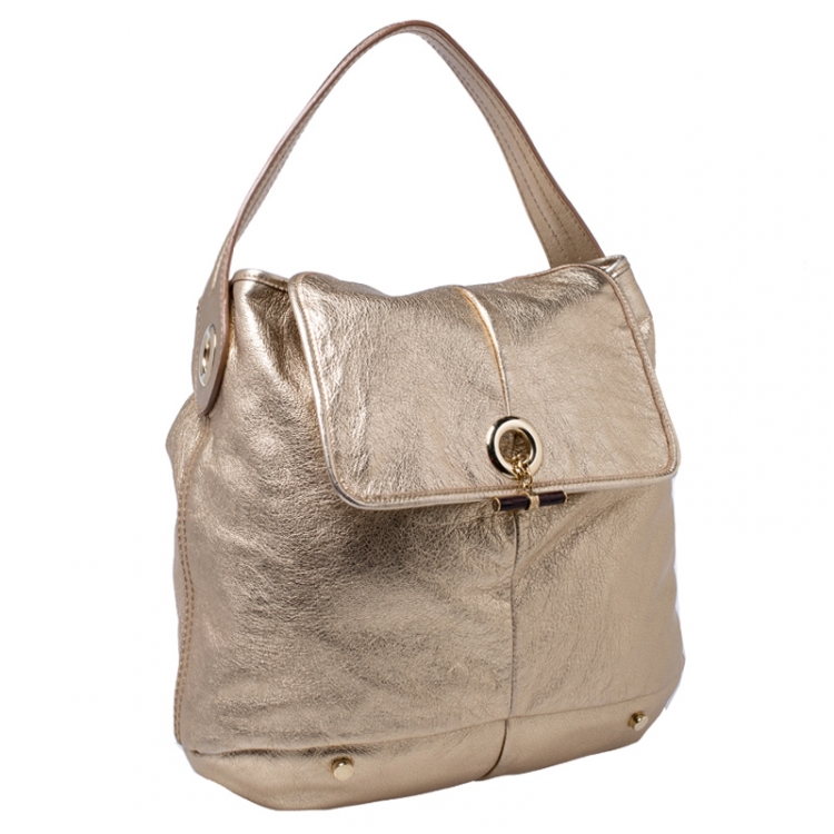 Pre Owned Saint Laurent Metallic Gold Leather Capri Hobo 
