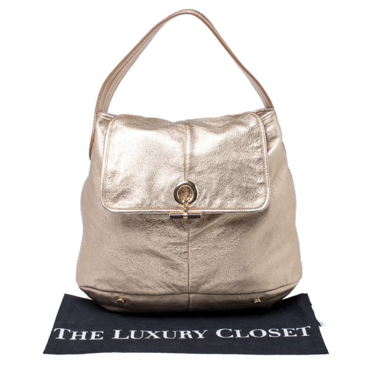 Pre Owned Saint Laurent Metallic Gold Leather Capri Hobo 