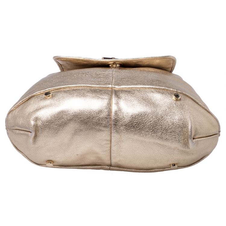 Pre Owned Saint Laurent Metallic Gold Leather Capri Hobo 