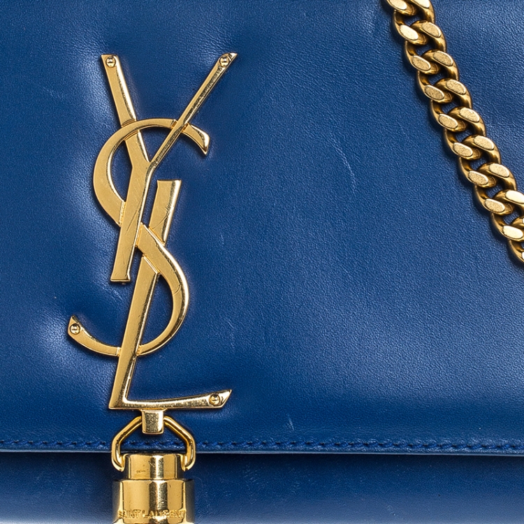 Pre Owned Saint Laurent Paris Blue Leather Small Kate Tassel Shoulder Bag