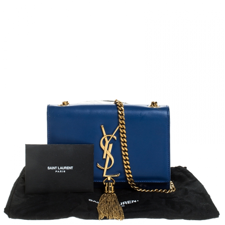 Pre Owned Saint Laurent Paris Blue Leather Small Kate Tassel Shoulder Bag