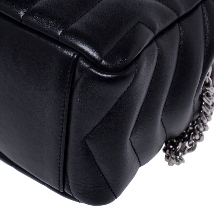 Pre Owned Saint Laurent Black Matelasse Leather Small Lou Lou Bowling Bag