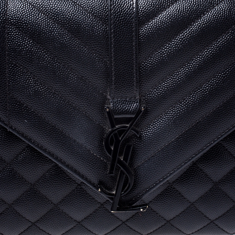 Pre Owned Saint Laurent Black Mix Matelasse Leather Medium Envelope Shoulder Bag