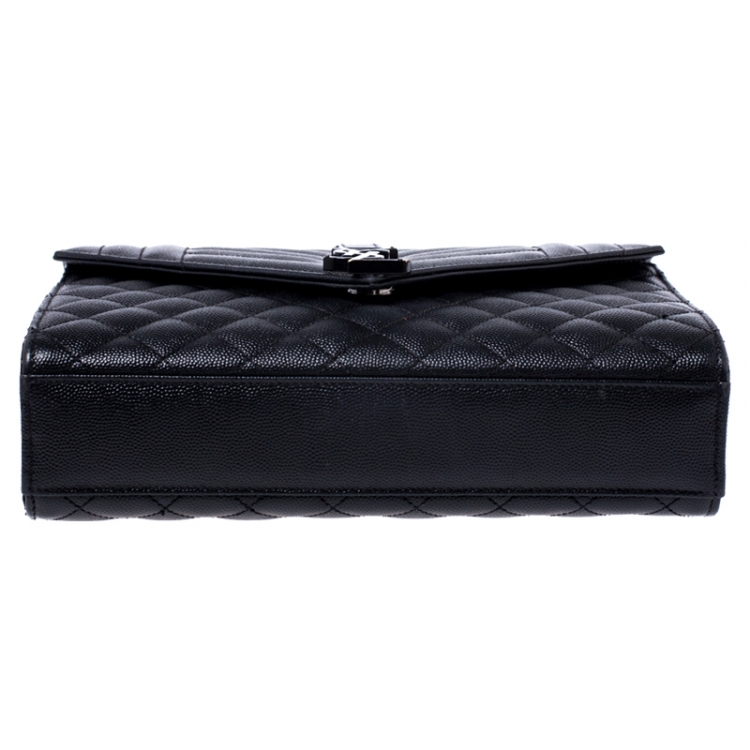 Pre Owned Saint Laurent Black Mix Matelasse Leather Medium Envelope Shoulder Bag