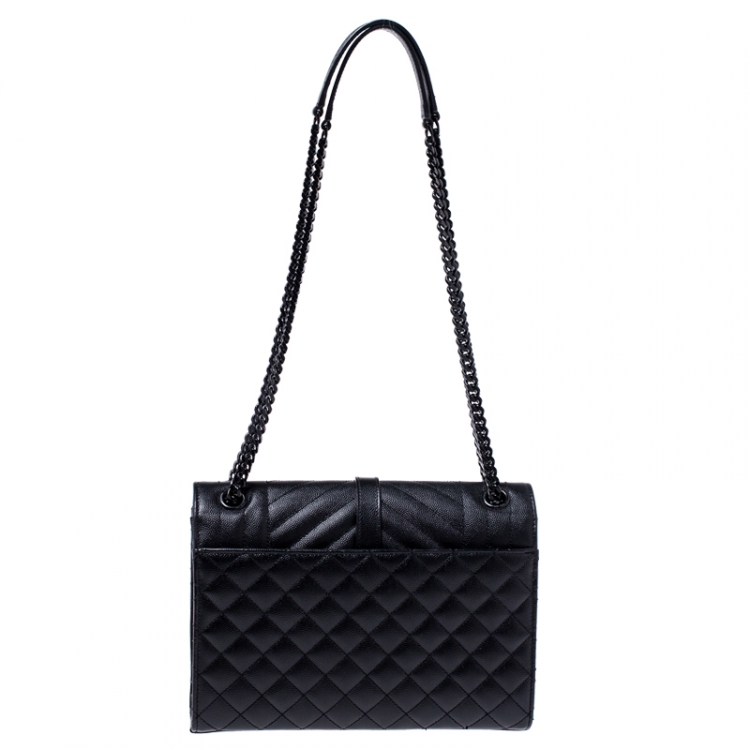 Pre Owned Saint Laurent Black Mix Matelasse Leather Medium Envelope Shoulder Bag