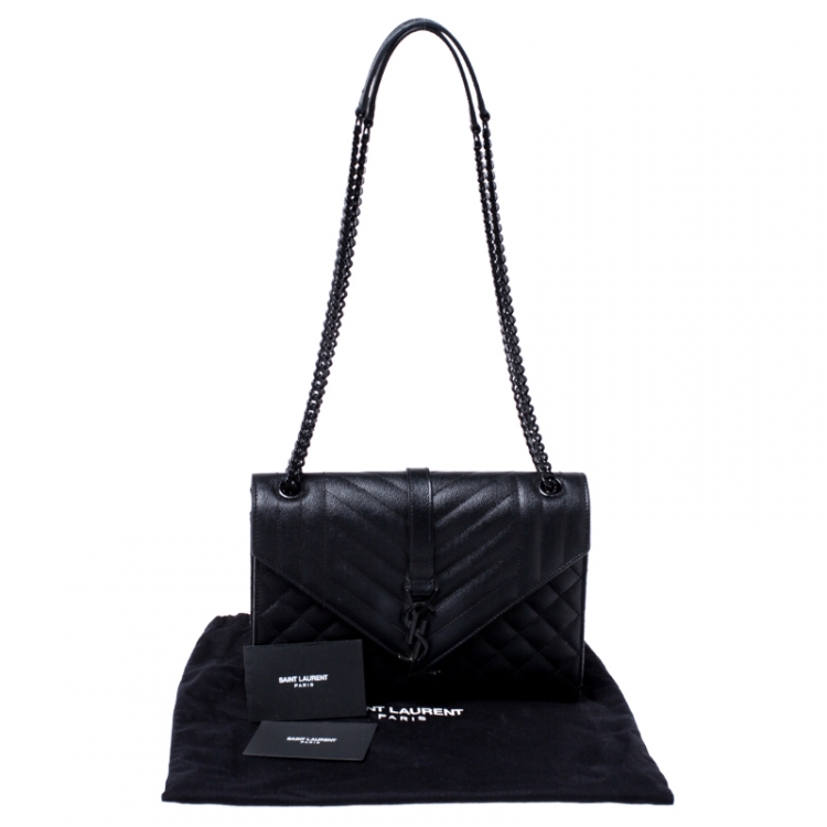 Pre Owned Saint Laurent Black Mix Matelasse Leather Medium Envelope Shoulder Bag