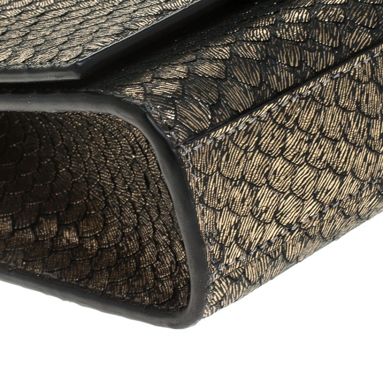 Pre Owned Saint Laurent Gold Snake Embossed Suede Small Kate Shoulder Bag